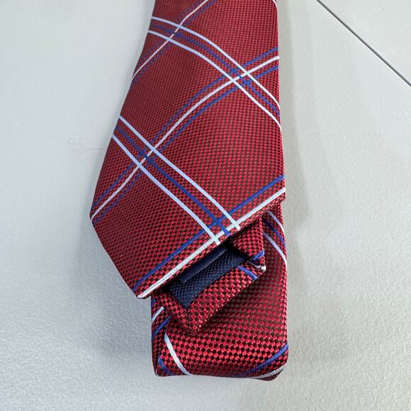 Club Room Mens Necktie Otero Grid‎ Red Office Professional Business  New - Picture 3 of 9